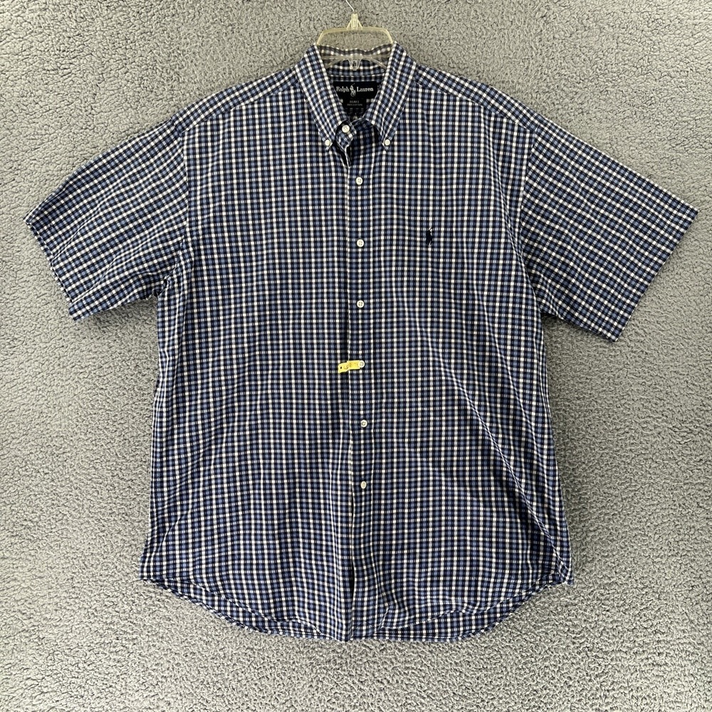 Vintage Ralph Lauren Blake Gingham Shirt Mens Large L‎ Blue Check Cotton Plaid